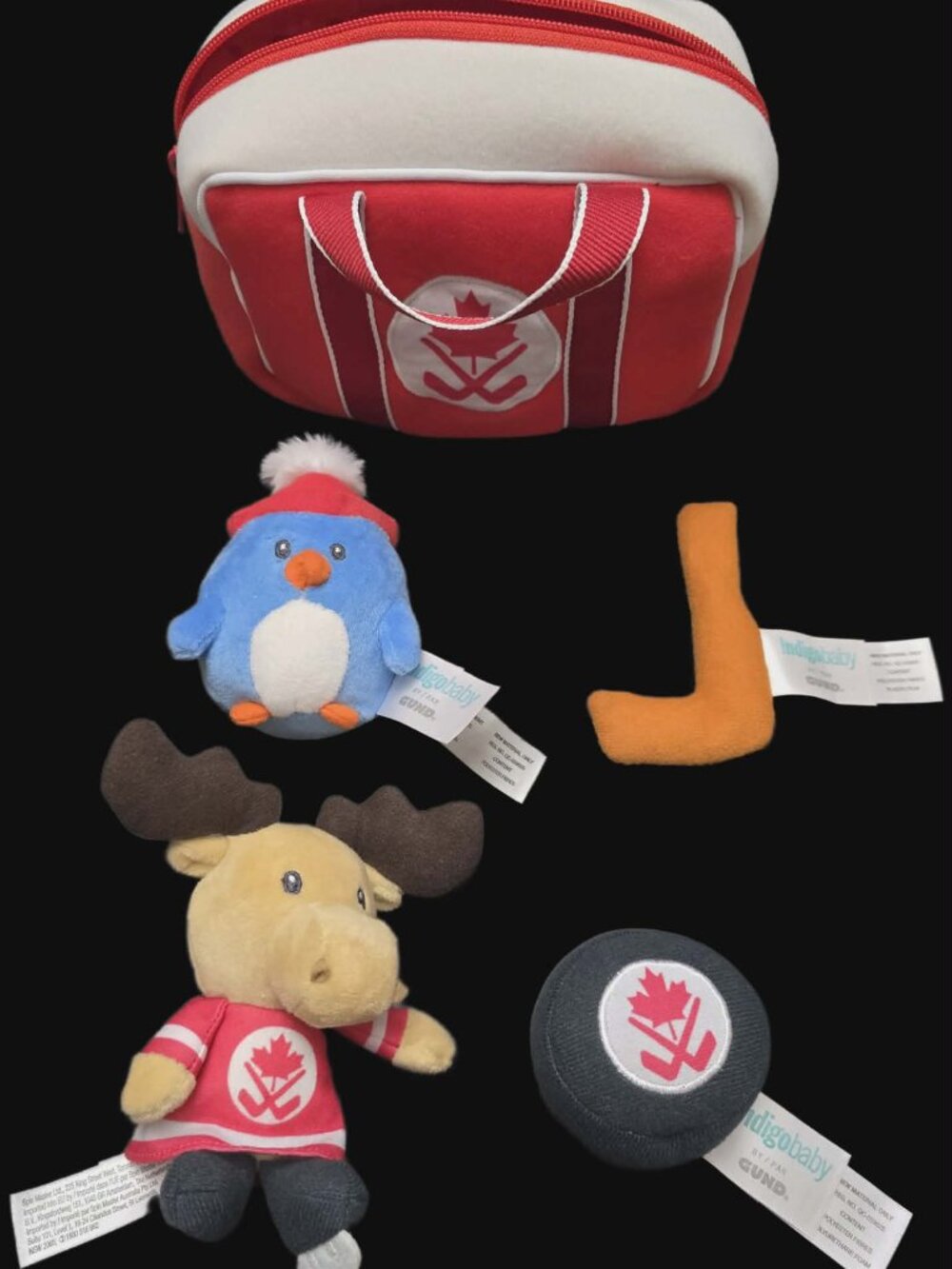 IndigoBaby by Gund Team Canada Hockey Baby Sensory Plush Playset Red White